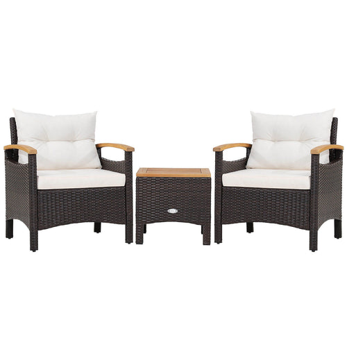 3 Pieces Patio Rattan Furniture Set with Removable Cushion, Off White