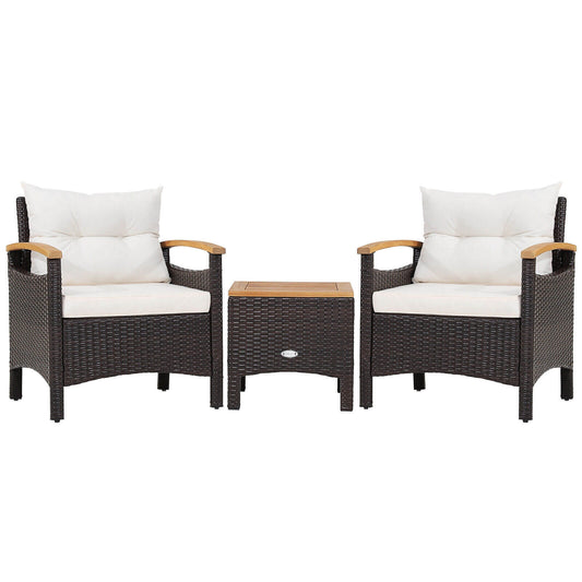 Patio Rattan Furniture Set, 3 Pieces, Removable Cushion, Off White Patio Conversation Sets Off White at Gallery Canada
