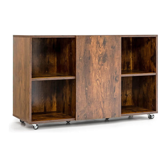 Wood Storage Cabinet with Wheels and 6 Compartments-Rustic brown, Rustic Brown at Gallery Canada