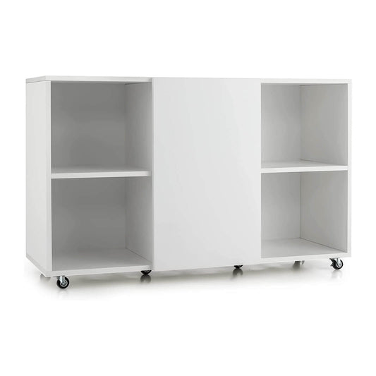 Wood Storage Cabinet with Wheels and 6 Compartments, White - Gallery Canada
