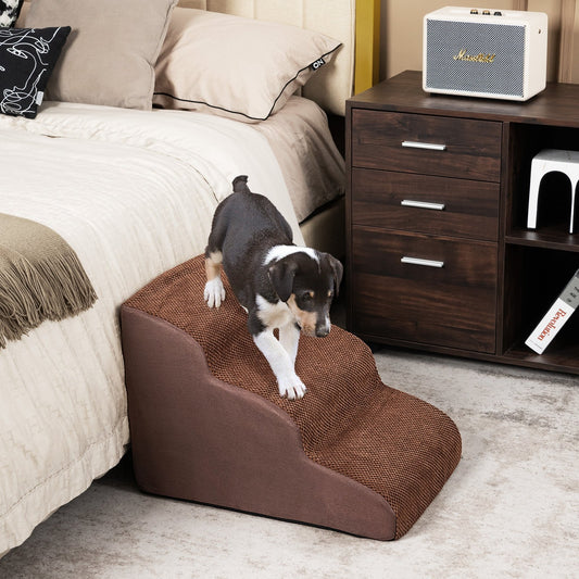3-Tier Non-Slip Dog Steps with High-Density Sponge and Silicone Paw Prints, Brown - Gallery Canada