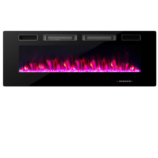 42/50/60/72 Inch Ultra-Thin Electric Fireplace with Decorative Crystals-50 inches, Black