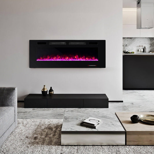 42/50/60/72 Inch Ultra-Thin Electric Fireplace with Decorative Crystals-50 inches, Black - Gallery Canada