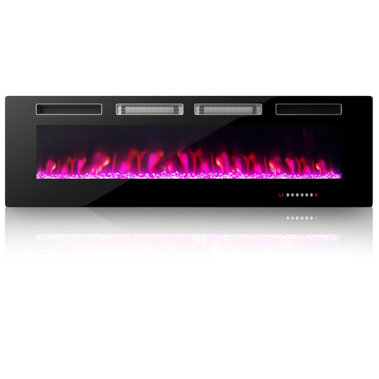 42/50/60/72 Inch Ultra-Thin Electric Fireplace with Decorative Crystals-60 inches, Black - Gallery Canada