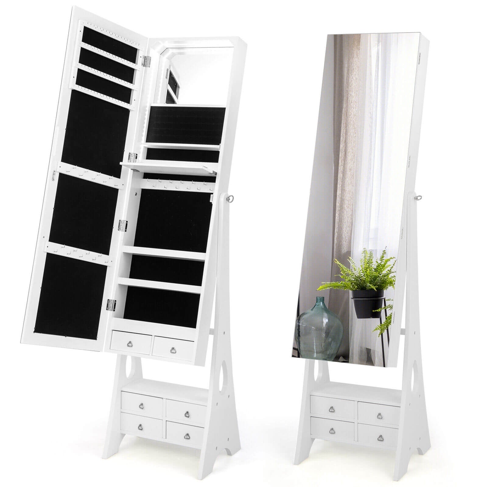 Freestanding Full Length LED Jewelry Armoire, 6 Drawers, White Jewelry Armoires White at Gallery Canada