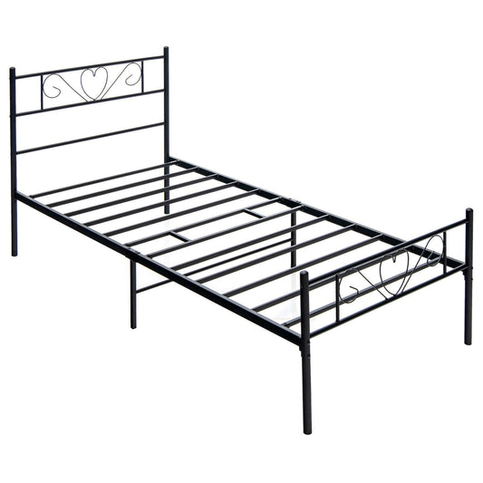 Twin XL Metal Bed Frame with Heart-shaped Headboard, Black - Gallery Canada