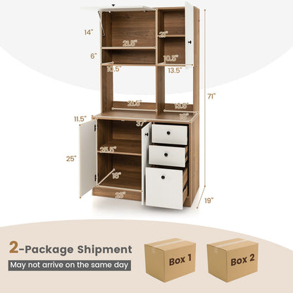 71 Inch Kitchen Pantry with 3 Storage Cabinet and 3 Deep Drawers, White - Gallery Canada