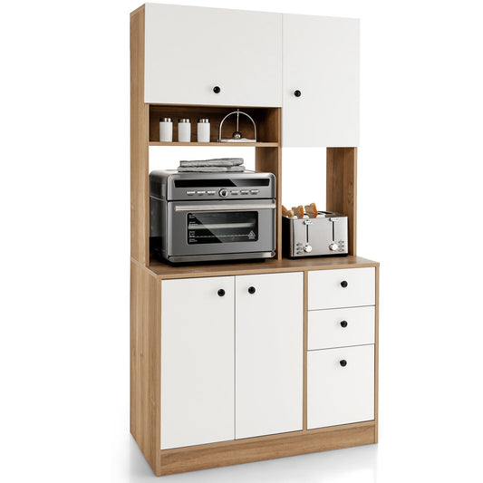 71 Inch Kitchen Pantry, 3 Storage Cabinet, 3 Deep Drawers, White