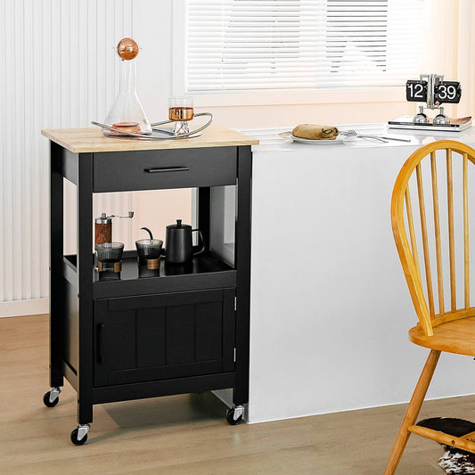 Kitchen Island with Storage Drawer and 3 Hooks, Black - Gallery Canada