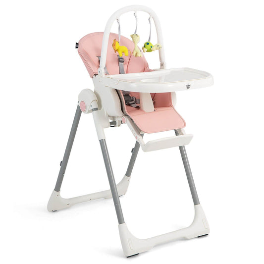 4-in-1 Foldable Baby High Chair with 7 Adjustable Heights and Free Toys Bar, Pink at Gallery Canada