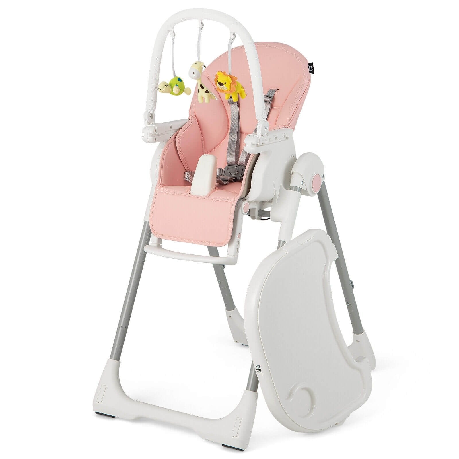 4-in-1 Foldable Baby High Chair with 7 Adjustable Heights and Free Toys Bar, Pink - Gallery Canada