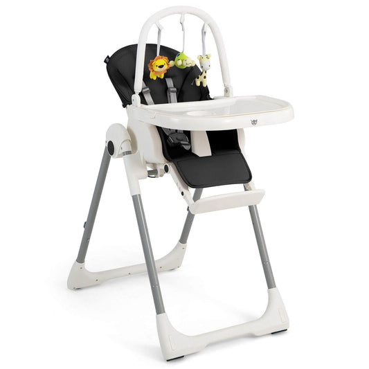 4-in-1 Foldable Baby High Chair with 7 Adjustable Heights and Free Toys Bar, Black - Gallery Canada