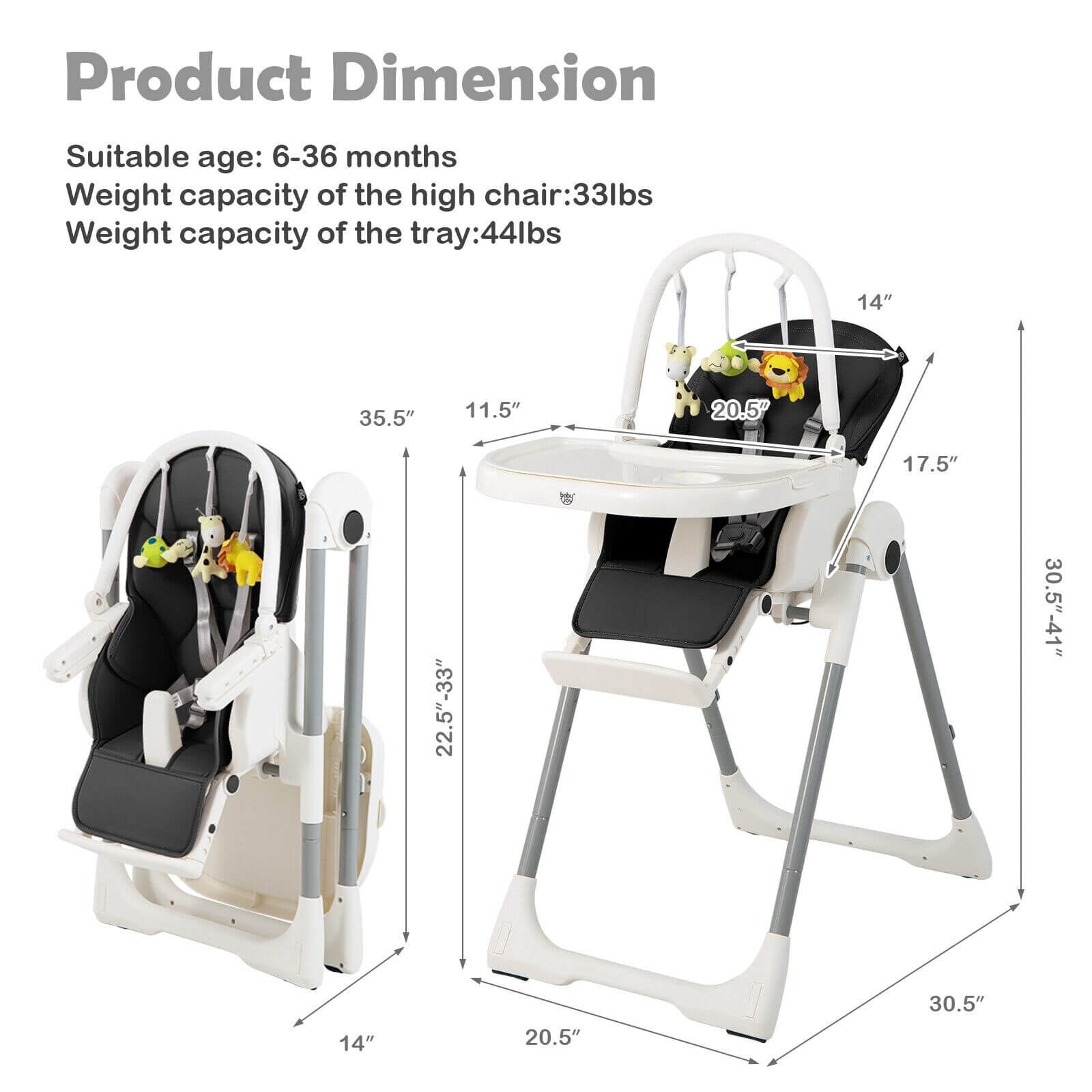 4-in-1 Foldable Baby High Chair with 7 Adjustable Heights and Free Toys Bar, Black at Gallery Canada