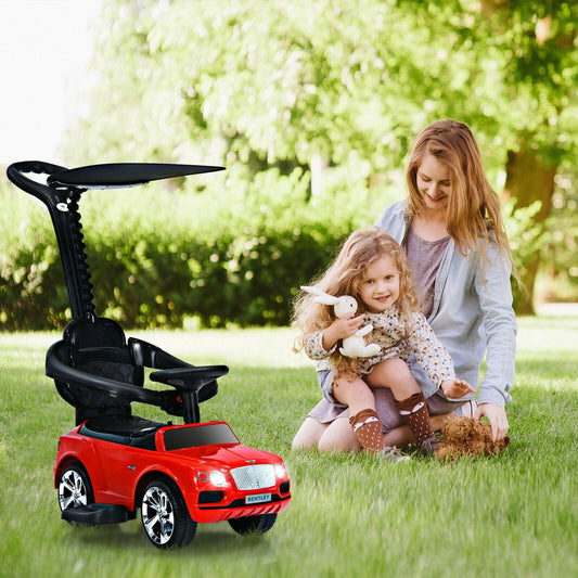 3-in-1 Licensed Bentley Kids Push and Sliding Car with Canopy, Red - Gallery Canada