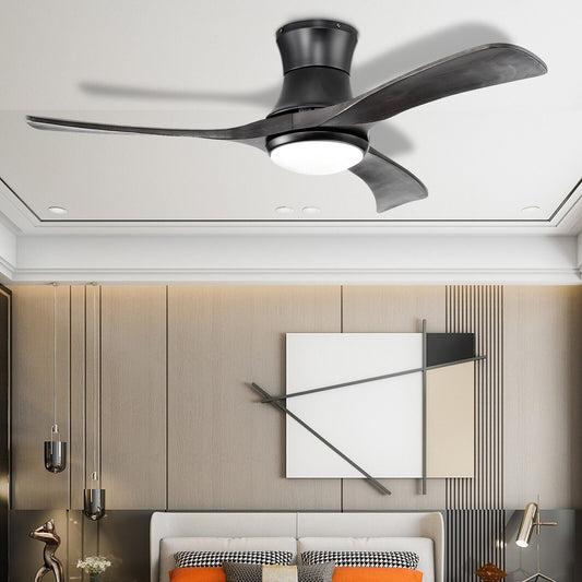 52 Inch Flush Mount Ceiling Fan with LED Light, Black - Gallery Canada