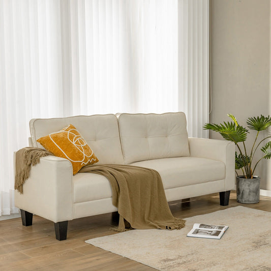 79.5 Inch Fabric Loveseat Sofa with 2 Removable Back Cushions, Beige - Gallery Canada