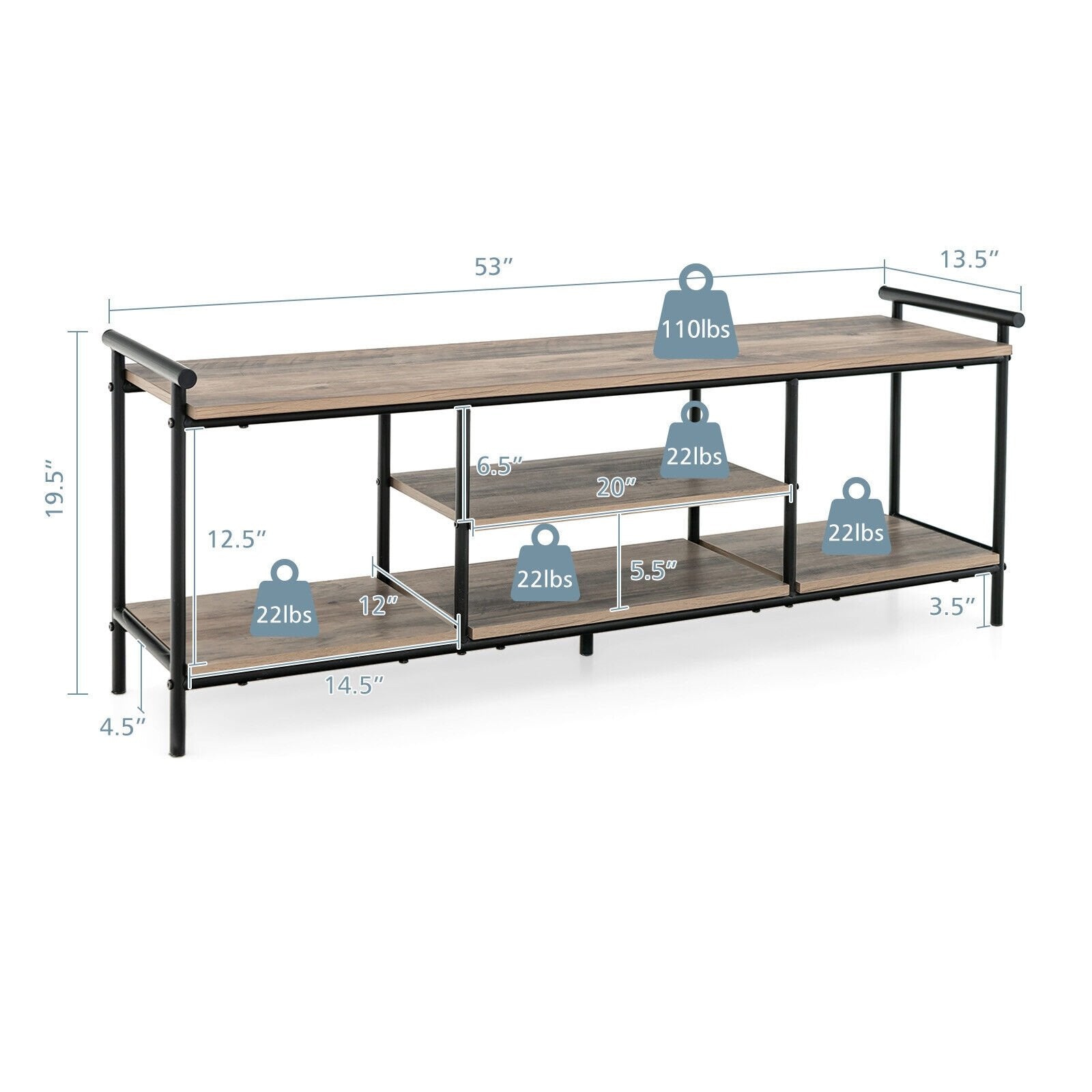 Industrial TV Stand for TVs up to 60 Inch with Storage Shelves, Natural - Gallery Canada