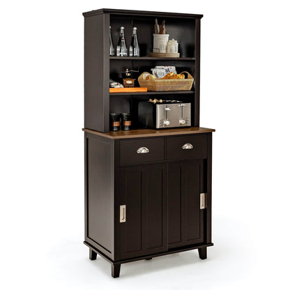 67 inches Freestanding Kitchen Pantry Cabinet with Sliding Doors, Brown - Gallery Canada