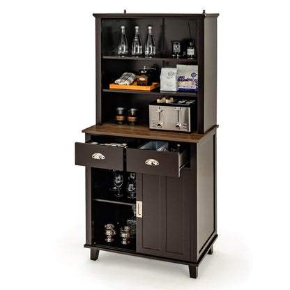 67 inches Freestanding Kitchen Pantry Cabinet with Sliding Doors, Brown - Gallery Canada