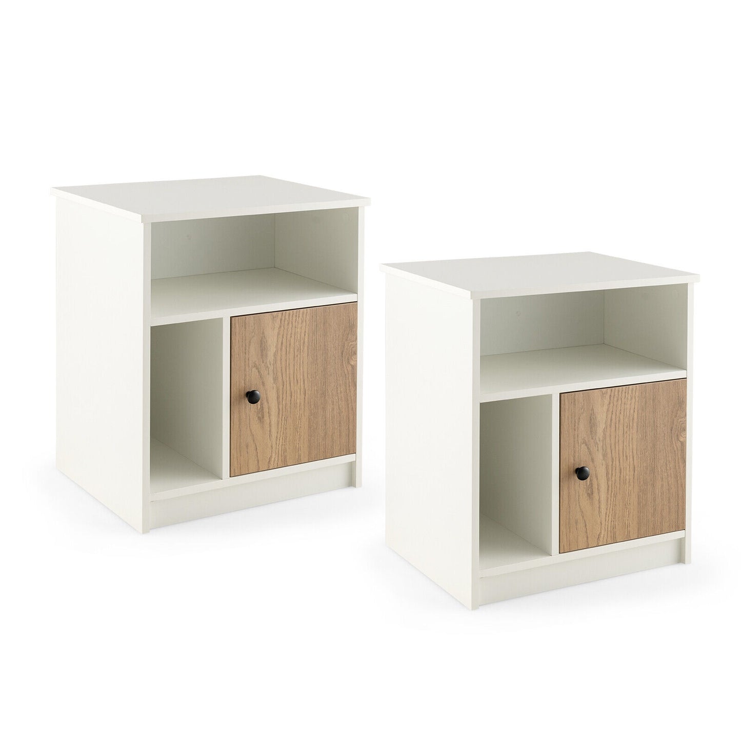 2 Pieces 25 Inch Tall Nightstands with Door and 2 Open Shelves, White Nightstands at Gallery Canada