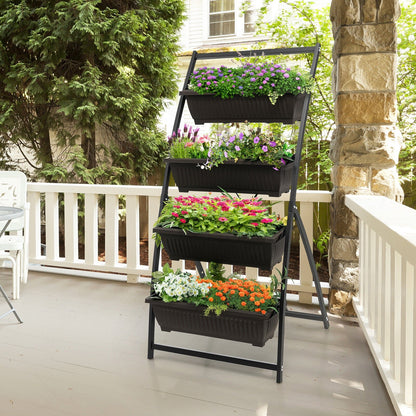 4-Tier Vertical Raised Garden Bed with 4 Containers and Drainage Holes-M, Black - Gallery Canada