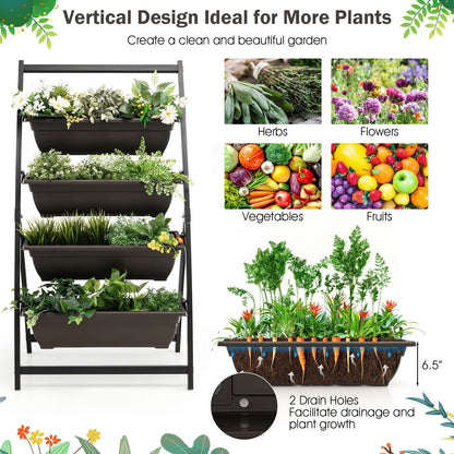 4-Tier Vertical Raised Garden Bed with 4 Containers and Drainage Holes-S, Black - Gallery Canada