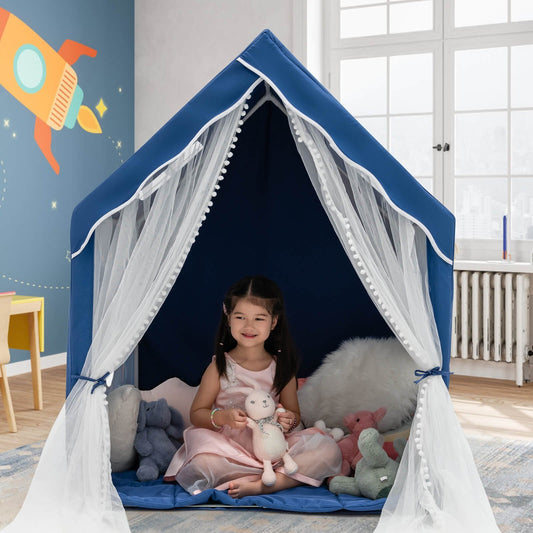 Large Kids Play Tent with Removable Cotton Mat, Blue - Gallery Canada