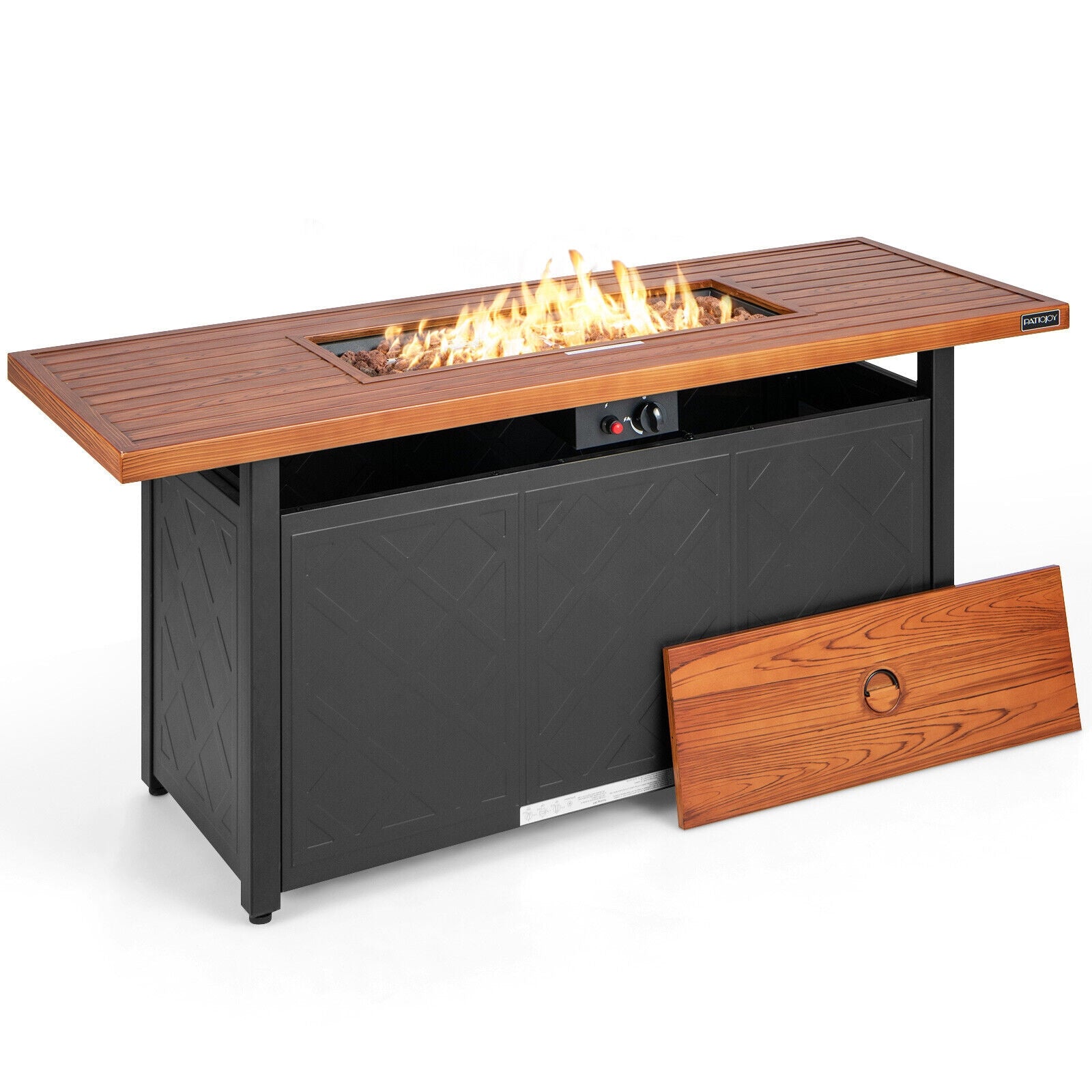 57 Inch 50 000 BTU Rectangular Propane Outdoor Fire Pit Table, Brown Fire Pit Tables Brown at Gallery Canada