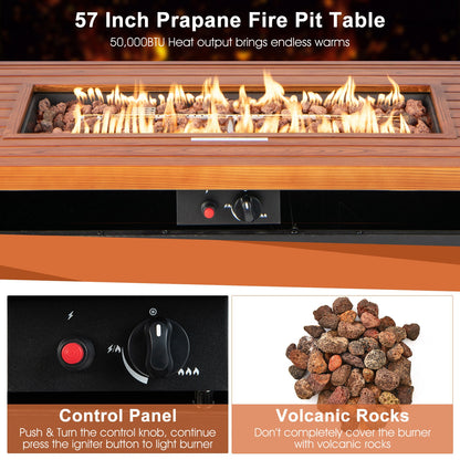 57 Inch 50 000 BTU Rectangular Propane Outdoor Fire Pit Table, Brown Fire Pit Tables at Gallery Canada