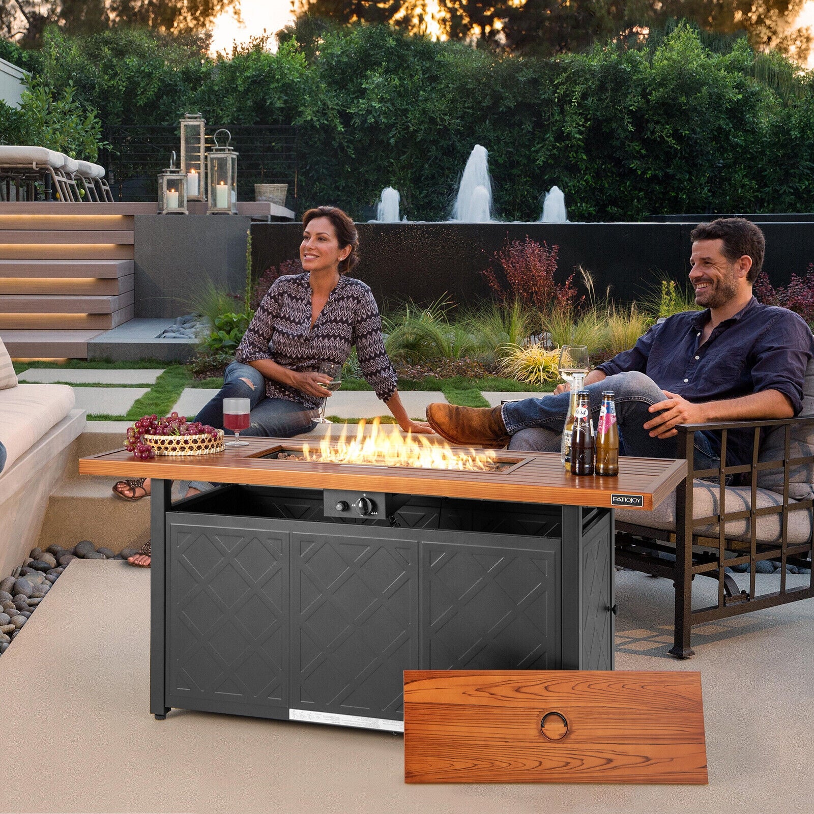 57 Inch 50 000 BTU Rectangular Propane Outdoor Fire Pit Table, Brown Fire Pit Tables at Gallery Canada