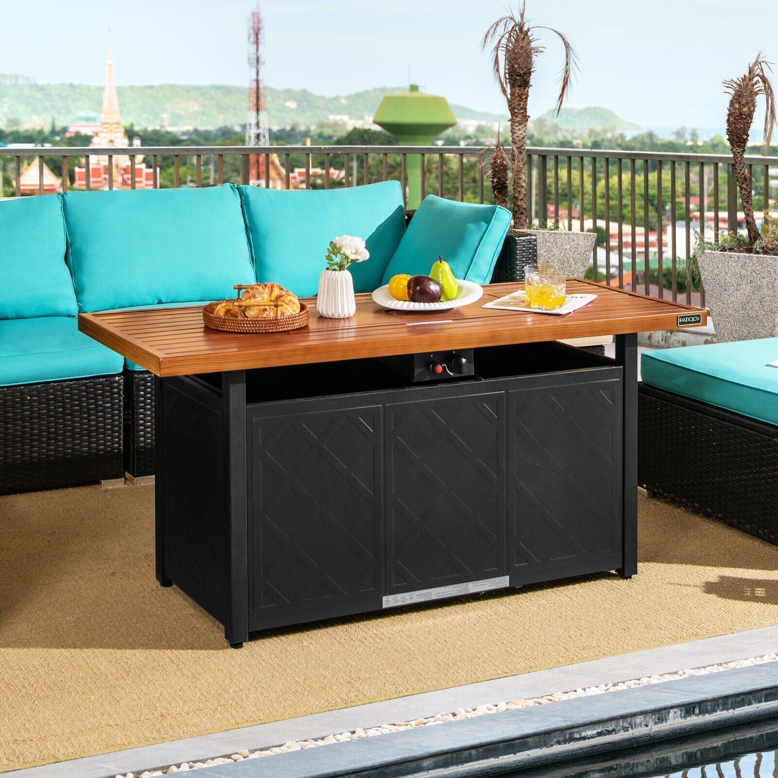 57 Inch 50 000 BTU Rectangular Propane Outdoor Fire Pit Table, Brown Fire Pit Tables at Gallery Canada