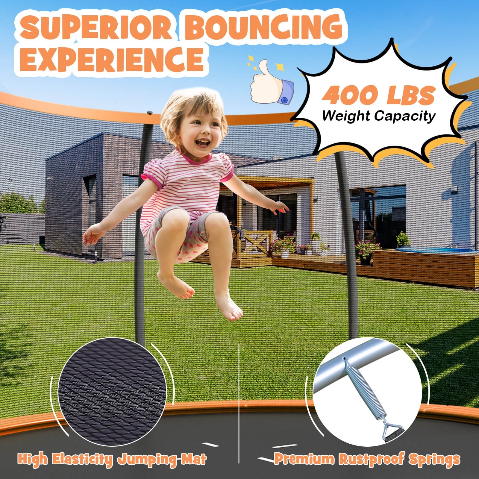 12FT ASTM Approved Recreational Trampoline with Ladder, Orange Trampolines at Gallery Canada