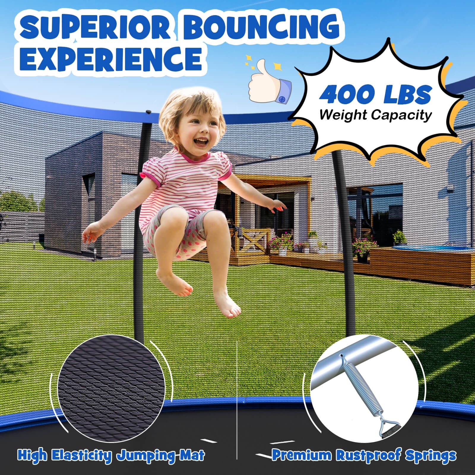 12FT Recreational Trampoline, With Ladder, Blue Trampolines at Gallery Canada