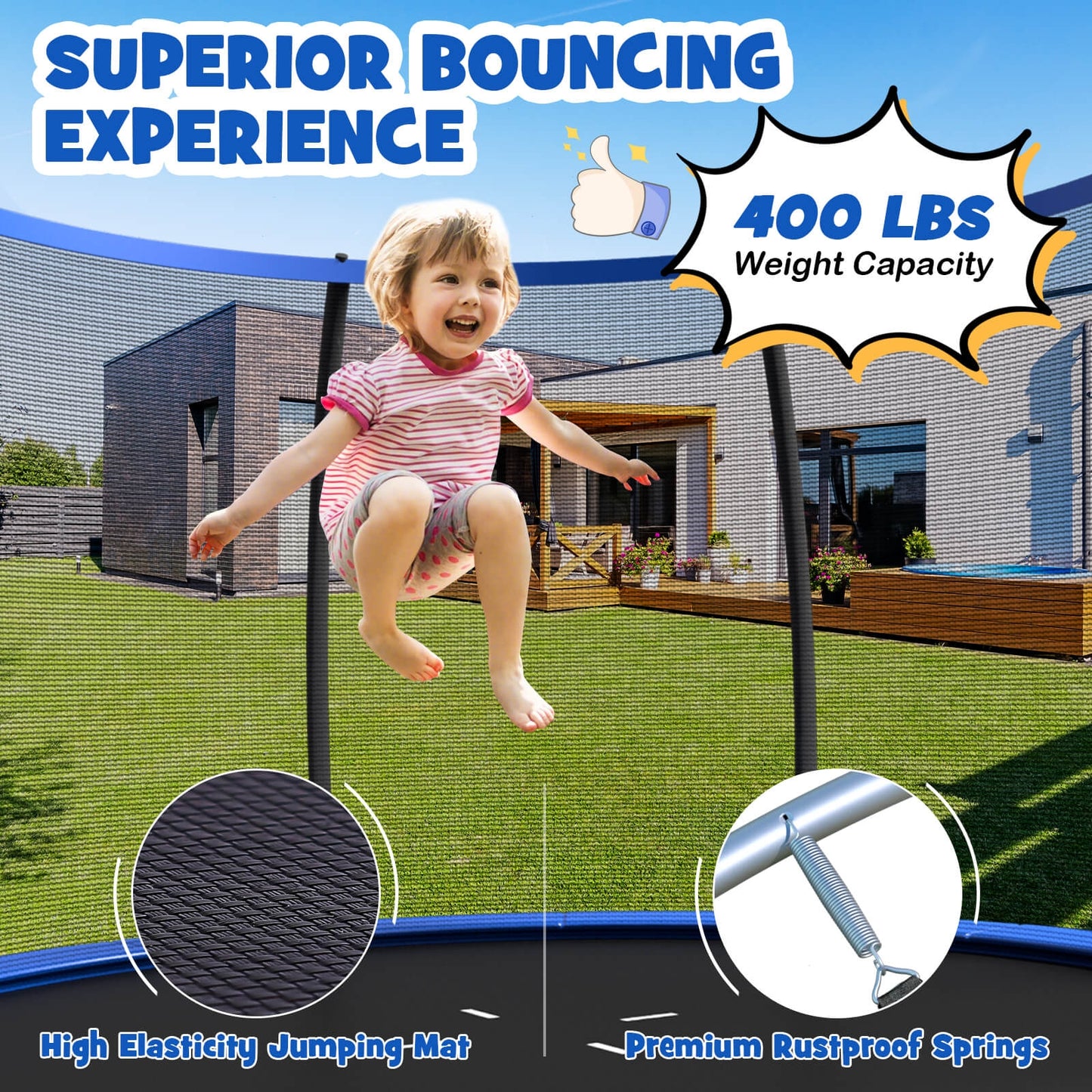 12FT Recreational Trampoline, With Ladder, Blue Trampolines at Gallery Canada
