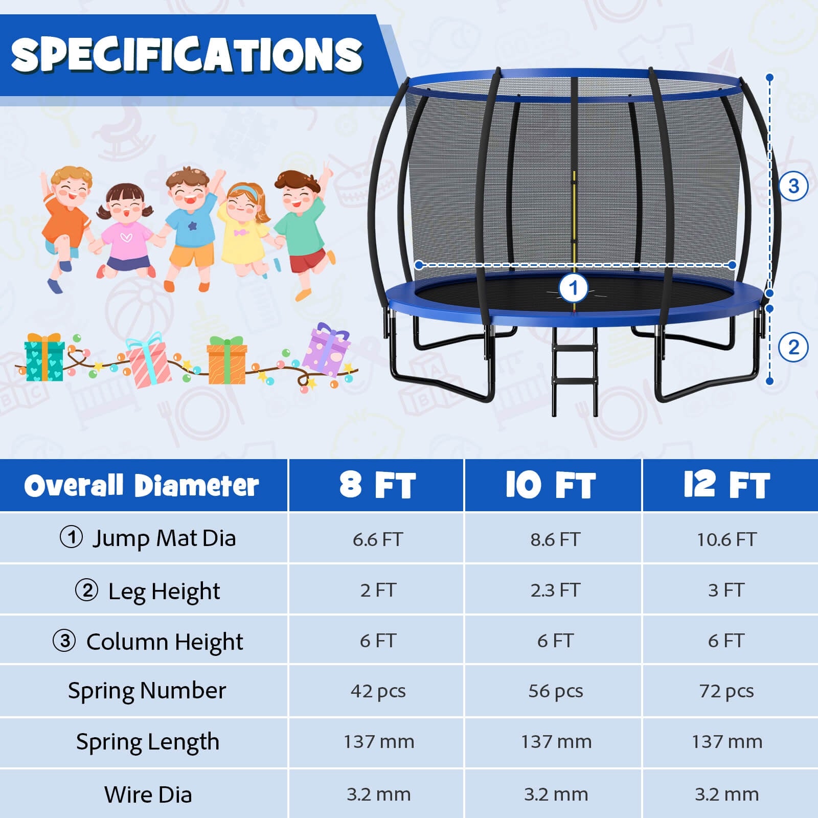 12FT Recreational Trampoline, With Ladder, Blue Trampolines at Gallery Canada