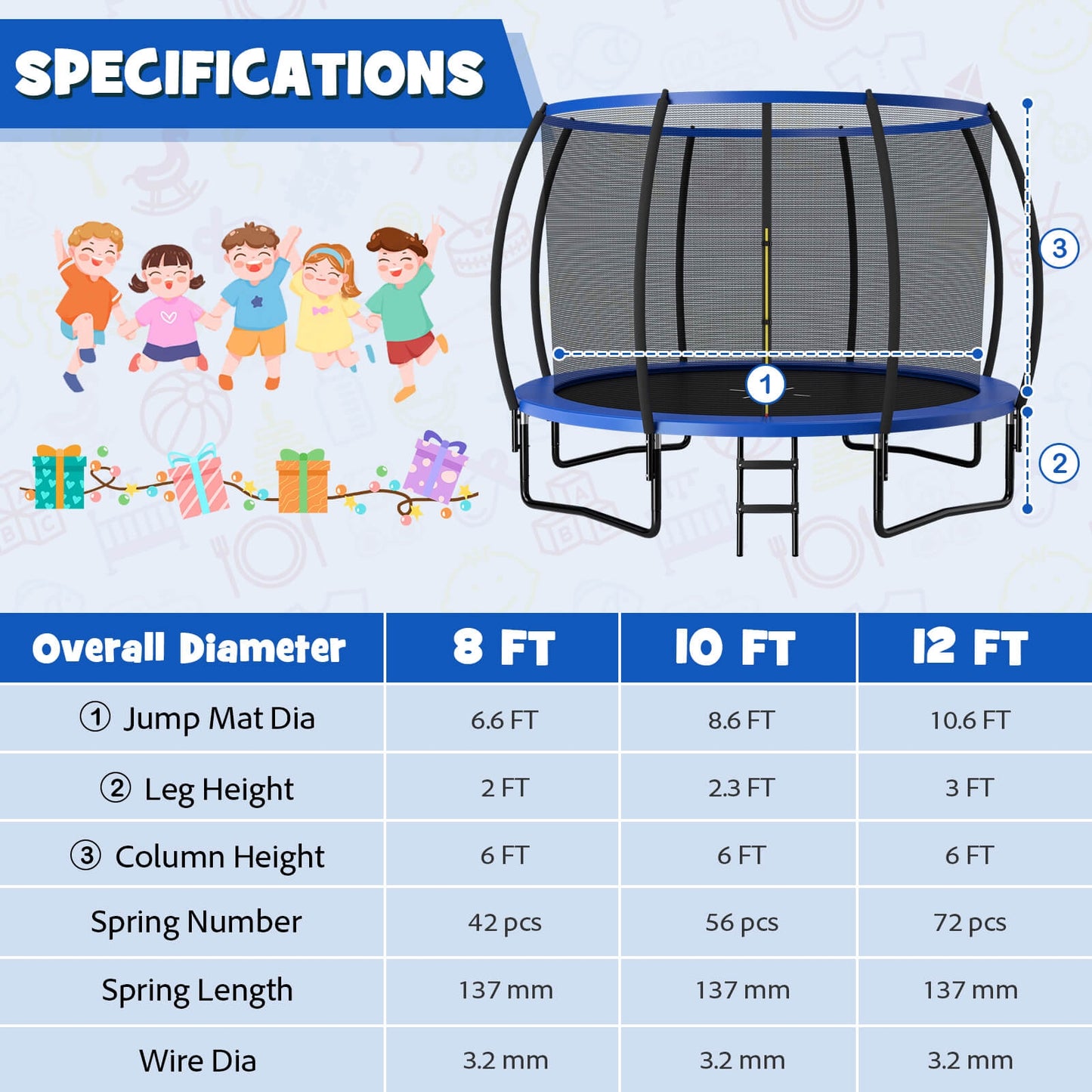 12FT Recreational Trampoline, With Ladder, Blue Trampolines at Gallery Canada