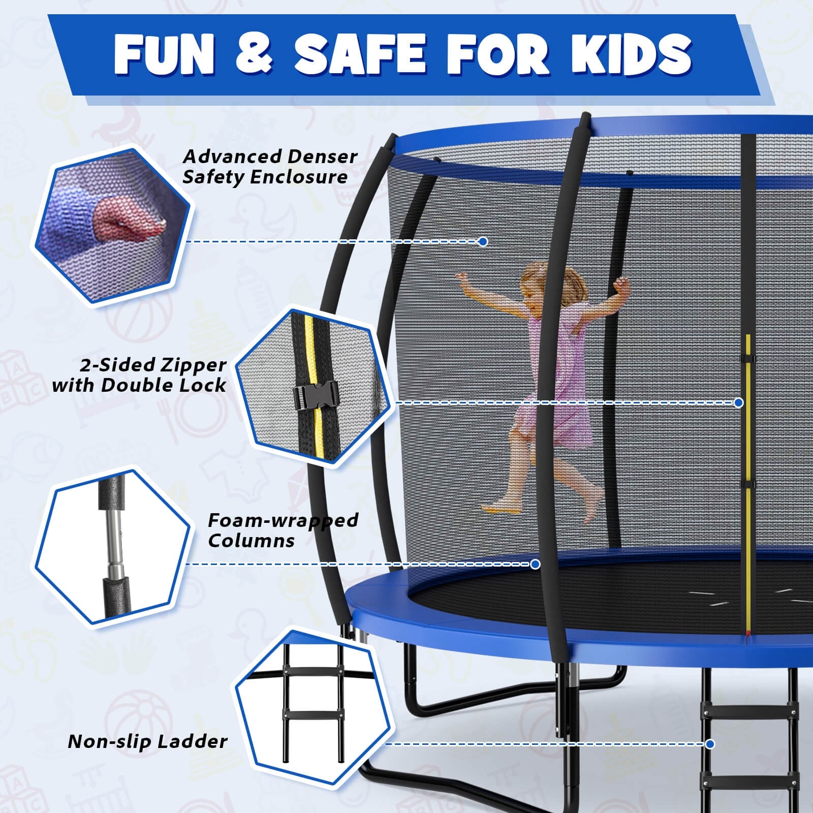 12FT Recreational Trampoline, With Ladder, Blue Trampolines at Gallery Canada