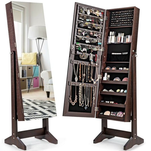 Standing Jewelry Armoire Cabinet with Full Length Mirror, Brown at Gallery Canada