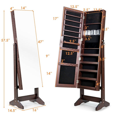 Standing Jewelry Armoire Cabinet with Full Length Mirror, Brown - Gallery Canada