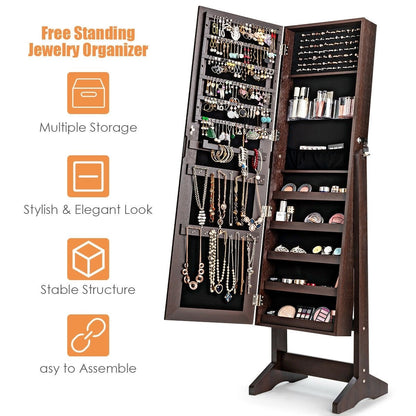 Standing Jewelry Armoire Cabinet with Full Length Mirror, Brown - Gallery Canada
