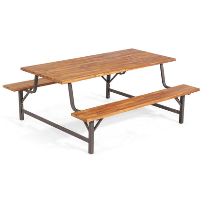 6-Person Picnic Table Bench Set, 2 Inch Umbrella Hole, Natural Picnic Tables Natural at Gallery Canada