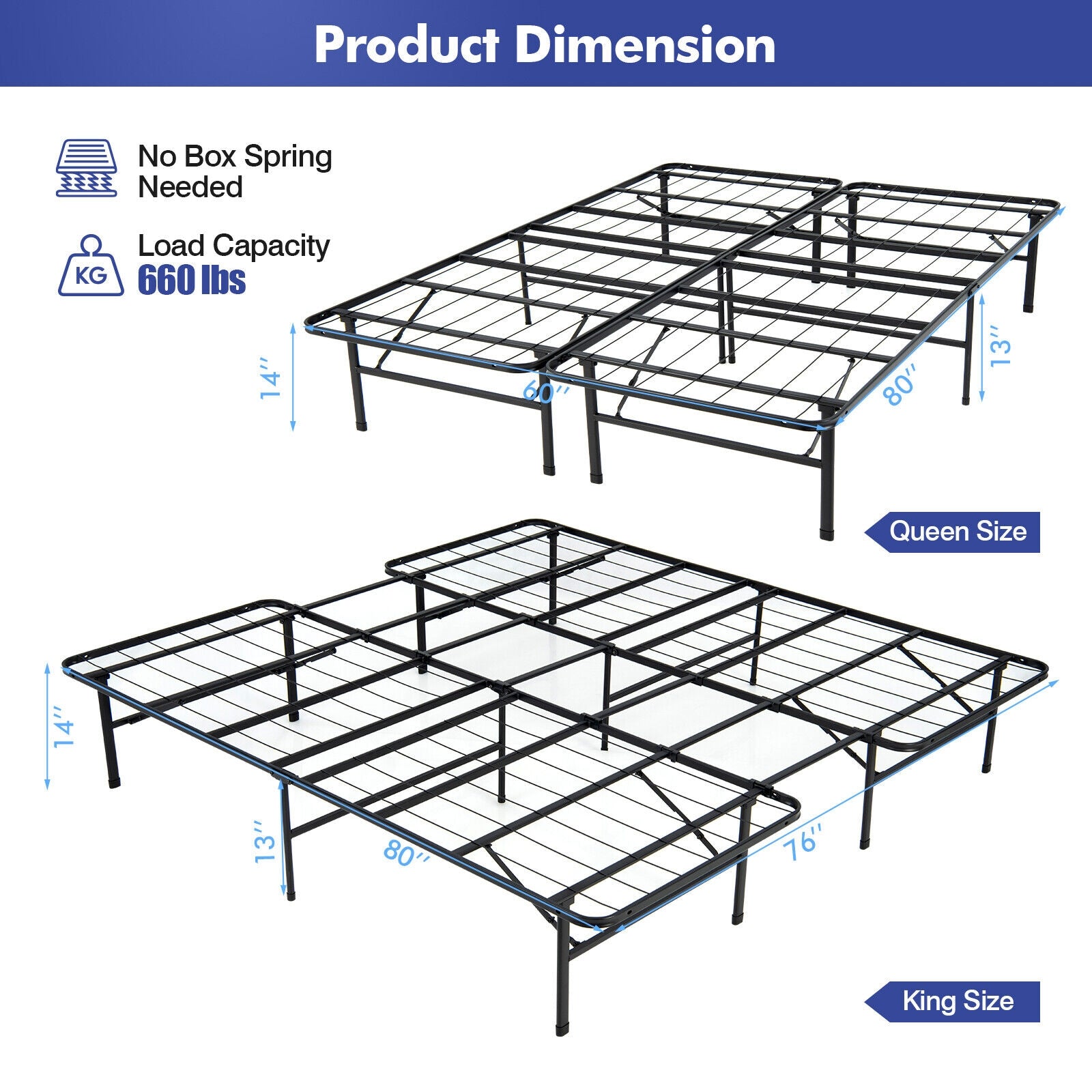 Queen/King Size Folding Steel Platform Bed Frame for Kids and Adults-King Size, Black Folding Beds at Gallery Canada