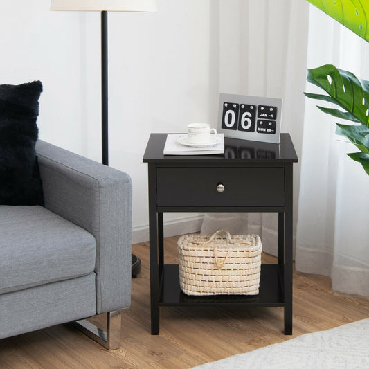 Wooden Storage Shelf With Drawer, Black Nightstands Black at Gallery Canada