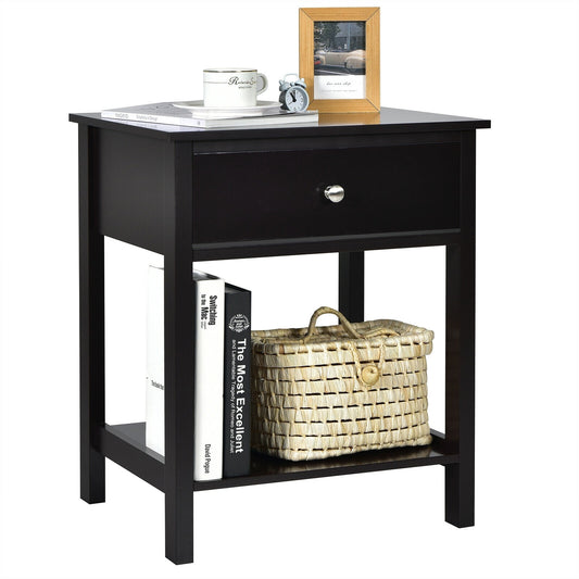 Wooden Storage Shelf With Drawer, Black Nightstands Black at Gallery Canada