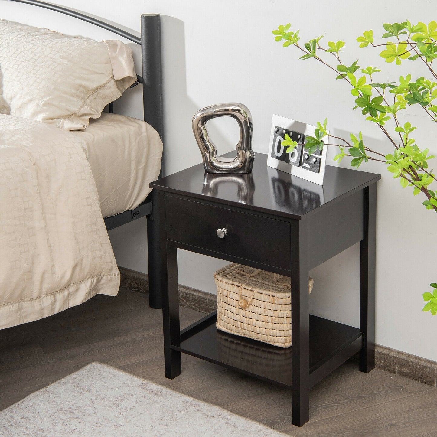 Wooden Storage Shelf With Drawer, Black Nightstands at Gallery Canada