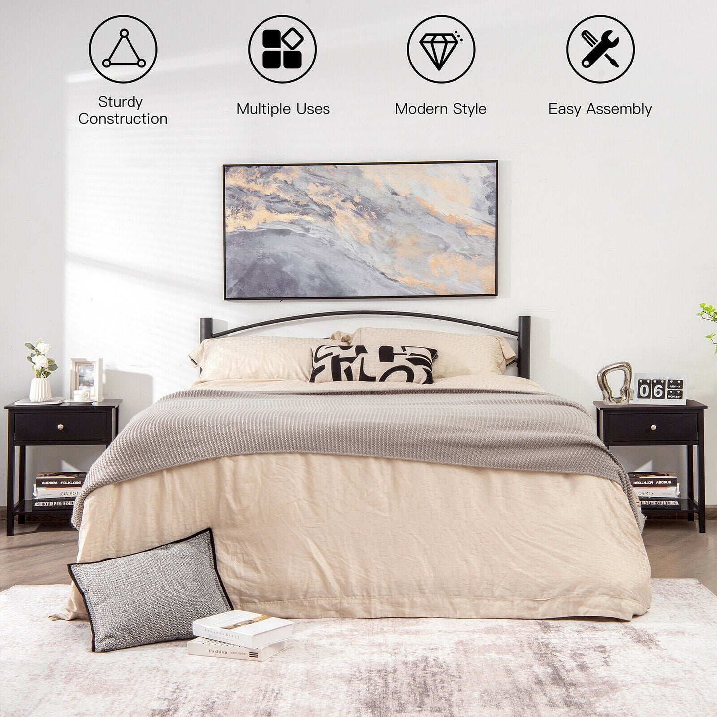 Wooden Storage Shelf With Drawer, Black Nightstands at Gallery Canada