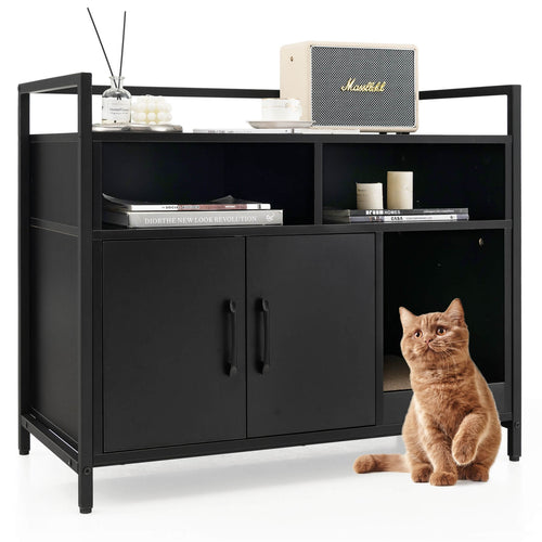 Hidden Cat Washroom with Double Doors and Scratch Cardboard, Black