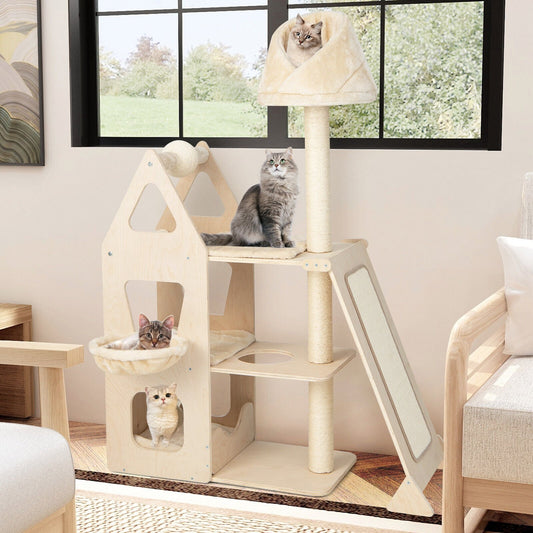 Multi-Level Cat Tree with Sisal Scratching Post, Beige - Gallery Canada