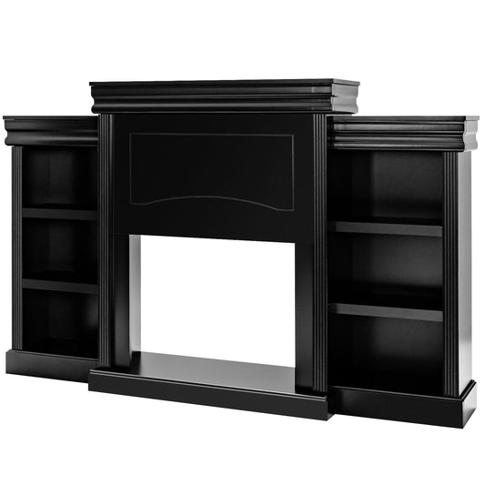 70 Inch Modern Fireplace Media Entertainment Center with Bookcase, Black at Gallery Canada