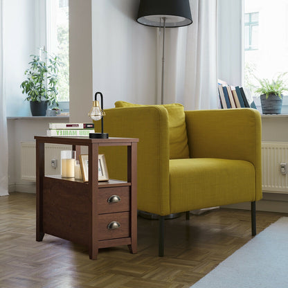 Set Of 2 Wooden End Tables, 2 Drawer & Shelf, Brown Nightstands at Gallery Canada